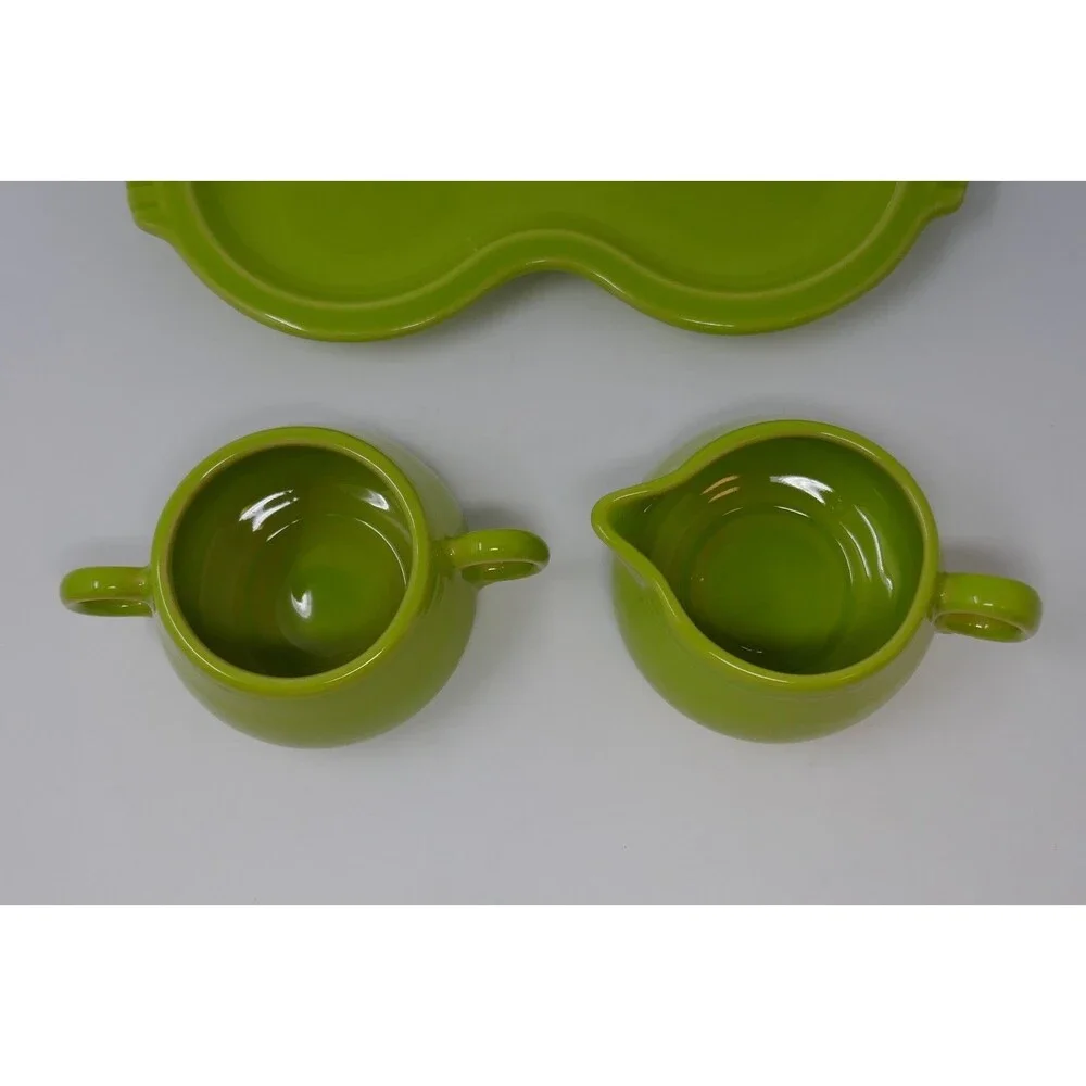 Fiesta Lemongrass 3 Piece Open Sugar Bowl & Creamer Tray Set USA
